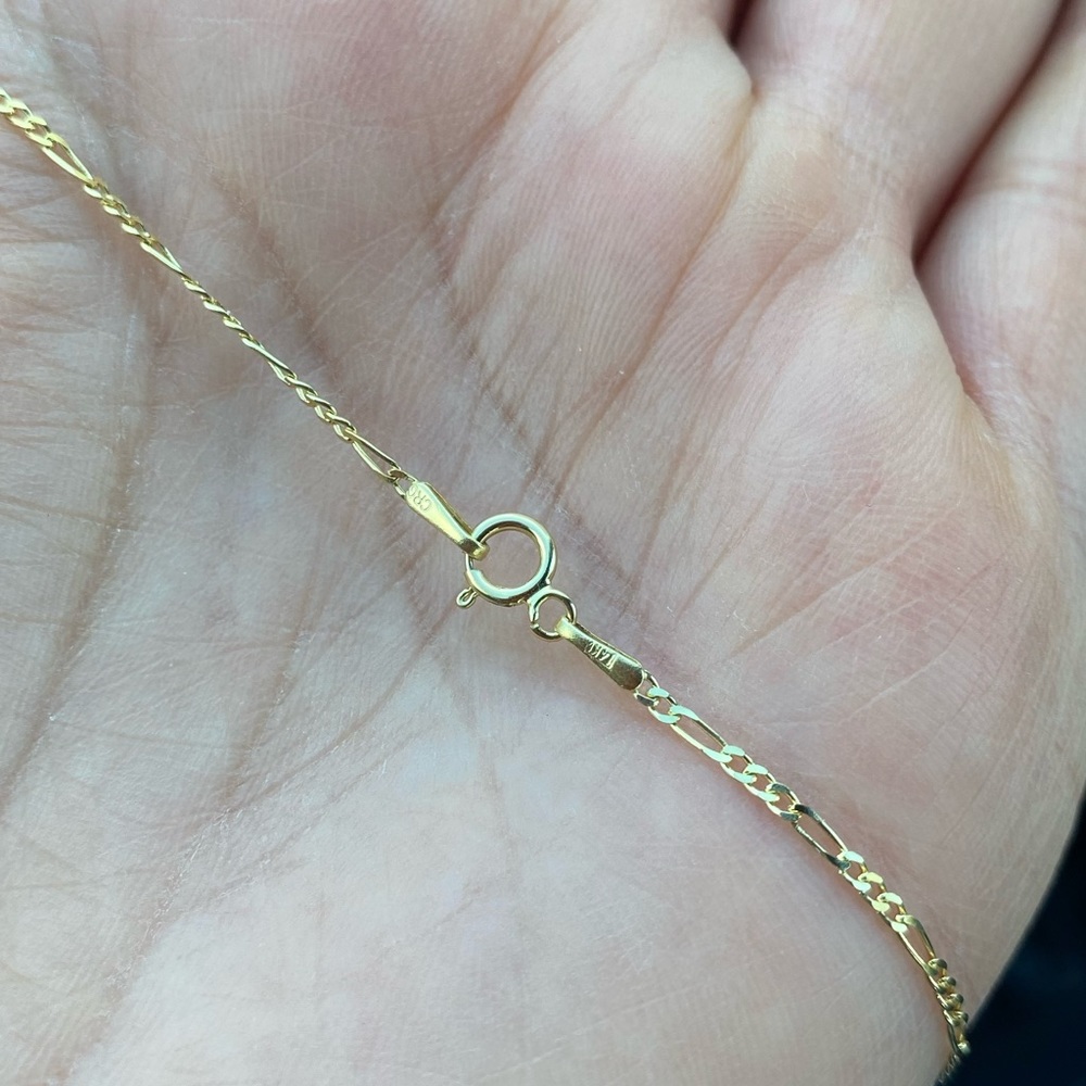 14k Yellow Gold Crucifix Cross Pendant 16" inches Figaro - Picture 8 of 14